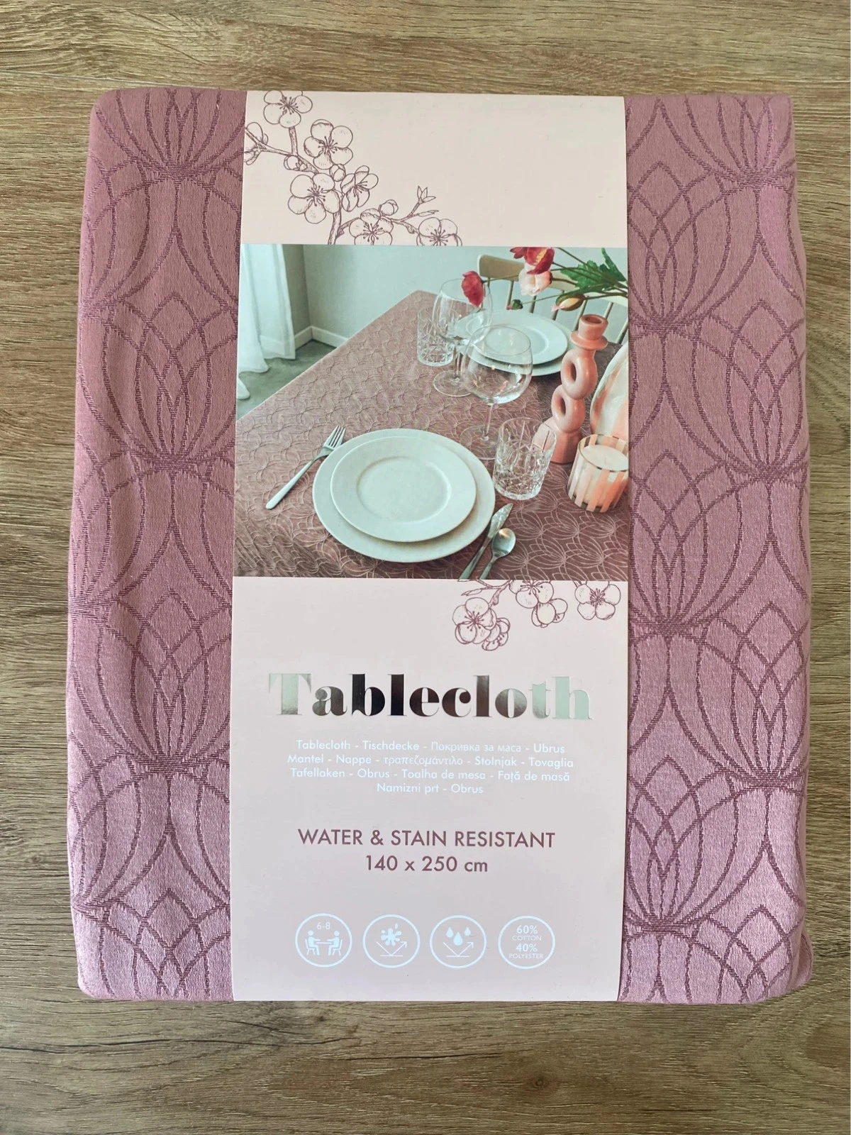 Nappe de table 140x250 cm rose - anti-tache